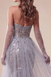 Petite robe de concours longue sirène en paillettes bleu poussiéreux avec traîne