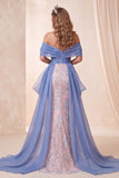 Robe de concours longue sirène bleu et rose à paillettes dénudées