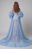 Sirène bleue et rose, paillettes florales, bretelles fines, longue robe de concours à volants, traîne à volants