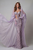 Robe longue de concours à bretelles fines lilas à bretelles fines sirène découpée en paillettes