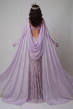 Robe longue de concours à bretelles fines lilas à bretelles fines sirène découpée en paillettes