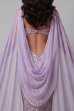 Robe longue de concours à bretelles fines lilas à bretelles fines sirène découpée en paillettes