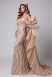 Champagne Sweetheart Siren Sequins Longue robe de concours avec traîne