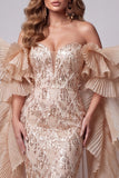 Champagne Sweetheart Siren Sequins Longue robe de concours avec traîne