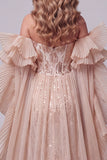 Champagne Sweetheart Siren Sequins Longue robe de concours avec traîne
