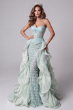 Honeyheart Sweetheart Sweetheart Twin Ble, Corset transparent, paillettes, longue robe de concours avec traîne à volants