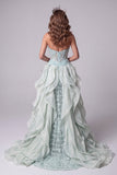 Honeyheart Sweetheart Sweetheart Twin Ble, Corset transparent, paillettes, longue robe de concours avec traîne à volants