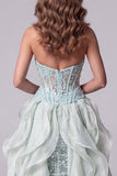 Honeyheart Sweetheart Sweetheart Twin Ble, Corset transparent, paillettes, longue robe de concours avec traîne à volants
