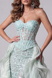 Honeyheart Sweetheart Sweetheart Twin Ble, Corset transparent, paillettes, longue robe de concours avec traîne à volants