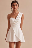 Robe de douche nuptiale blanche à une épaule en ligne A
