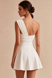 Robe de douche nuptiale blanche à une épaule en ligne A