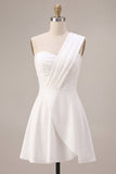 Robe de douche nuptiale blanche à une épaule en ligne A