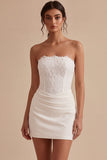 Robe de douche nuptiale blanche bodycon sans bustier avec dentelle