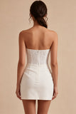 Robe de douche nuptiale blanche bodycon sans bustier avec dentelle