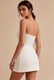 Robe de douche nuptiale blanche bodycon sans bustier avec dentelle