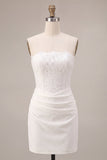 Robe de douche nuptiale blanche bodycon sans bustier avec dentelle
