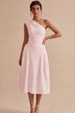 Robe de fiançailles blanche Midi à une épaule en ligne A
