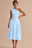 Robe de fiançailles blanche Midi à une épaule en ligne A