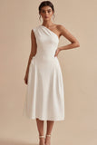 Robe de fiançailles blanche Midi à une épaule en ligne A