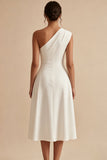 Robe de fiançailles blanche Midi à une épaule en ligne A
