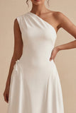 Robe de fiançailles blanche Midi à une épaule en ligne A