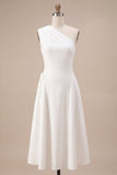 Robe de fiançailles blanche Midi à une épaule en ligne A