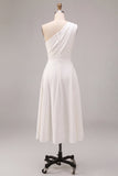 Robe de fiançailles blanche Midi à une épaule en ligne A