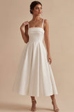 Robe de fiançailles Midi élégante à bretelles blanches en A
