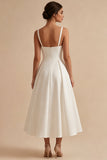 Robe de fiançailles Midi élégante à bretelles blanches en A