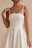 Robe de fiançailles Midi élégante à bretelles blanches en A