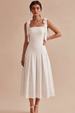 Robe de fiançailles Midi blanche à bretelles nœuds en A