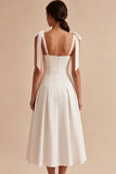 Robe de fiançailles Midi blanche à bretelles nœuds en A