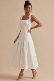 Robe de fiançailles Midi blanche à bretelles nœuds en A