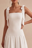 Robe de fiançailles Midi blanche à bretelles nœuds en A