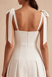Robe de fiançailles Midi blanche à bretelles nœuds en A