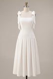 Robe de fiançailles Midi blanche à bretelles nœuds en A