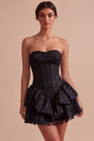 Robe de douche nuptiale Sweetheart à corset blanc ligne A, fleur à volants