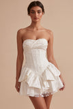 Robe de douche nuptiale Sweetheart à corset blanc ligne A, fleur à volants
