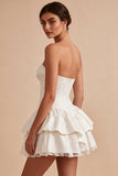 Robe de douche nuptiale Sweetheart à corset blanc ligne A, fleur à volants