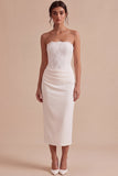 Robe de fiançailles blanche sans bretelles Midi bodycon à fête
