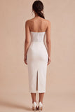 Robe de fiançailles blanche sans bretelles Midi bodycon à fête