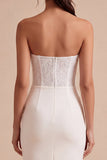 Robe de fiançailles blanche sans bretelles Midi bodycon à fête