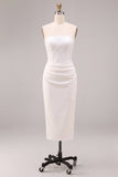 Robe de fiançailles blanche sans bretelles Midi bodycon à fête