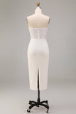Robe de fiançailles blanche sans bretelles Midi bodycon à fête