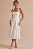Robe de fiançailles Midi blanche à col nu en ligne A