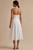 Robe de fiançailles Midi à col nu blanc en ligne A-line avec dédentelle