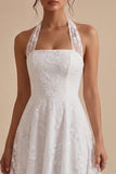 Robe de fiançailles Midi à col nu blanc en ligne A-line avec dédentelle