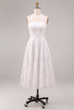 Robe de fiançailles Midi à col nu blanc en ligne A-line avec dédentelle