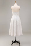 Robe de fiançailles Midi à col nu blanc en ligne A-line avec dédentelle