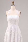 Robe de fiançailles Midi à col nu blanc en ligne A-line avec dédentelle